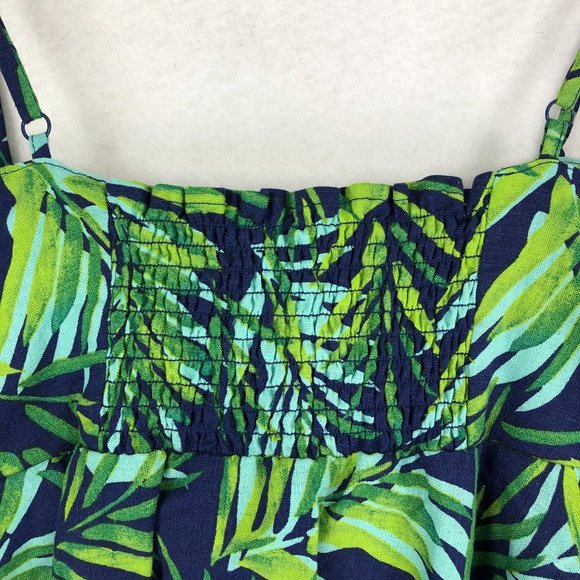 Sofia Jeans Women's Size Large Linen Blend Knot Front Blue Green Leaf Peplum Top - Picture 12 of 14